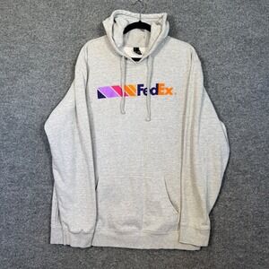 Fedex Hoodie Sweatshirt Mens 2XL XXL Gray Logo Graphic Pullover Fleece Casual